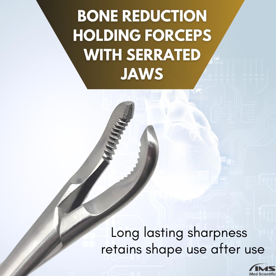 Bone Reduction Forceps 5.5" with Long Ratchet & Serrated Jaws, Stainless Steel