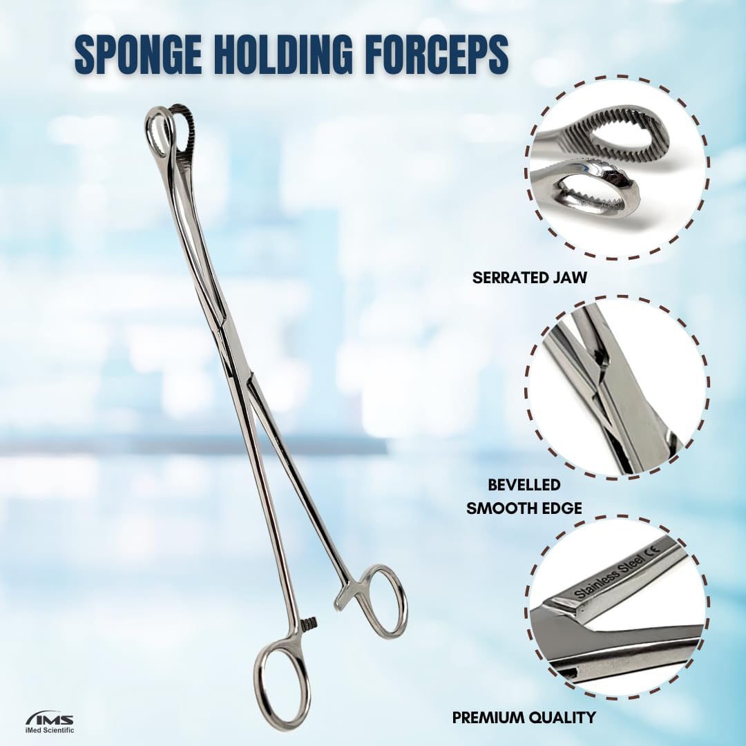 Sponge Holding Forceps 9.5" Curved, Stainless Steel