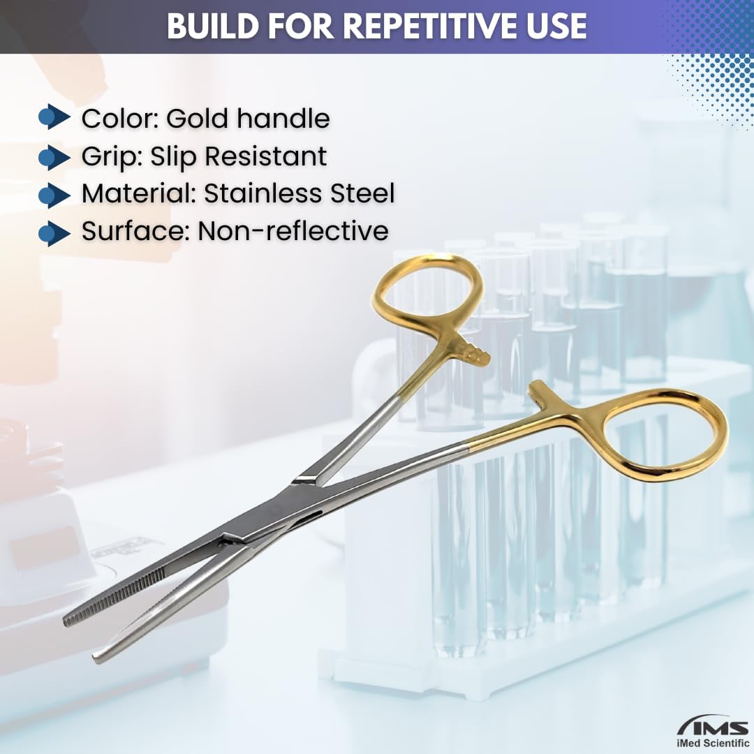 Kelly Rankin Hemostatic Forceps 5.5" Straight, Stainless Steel, Gold Handle