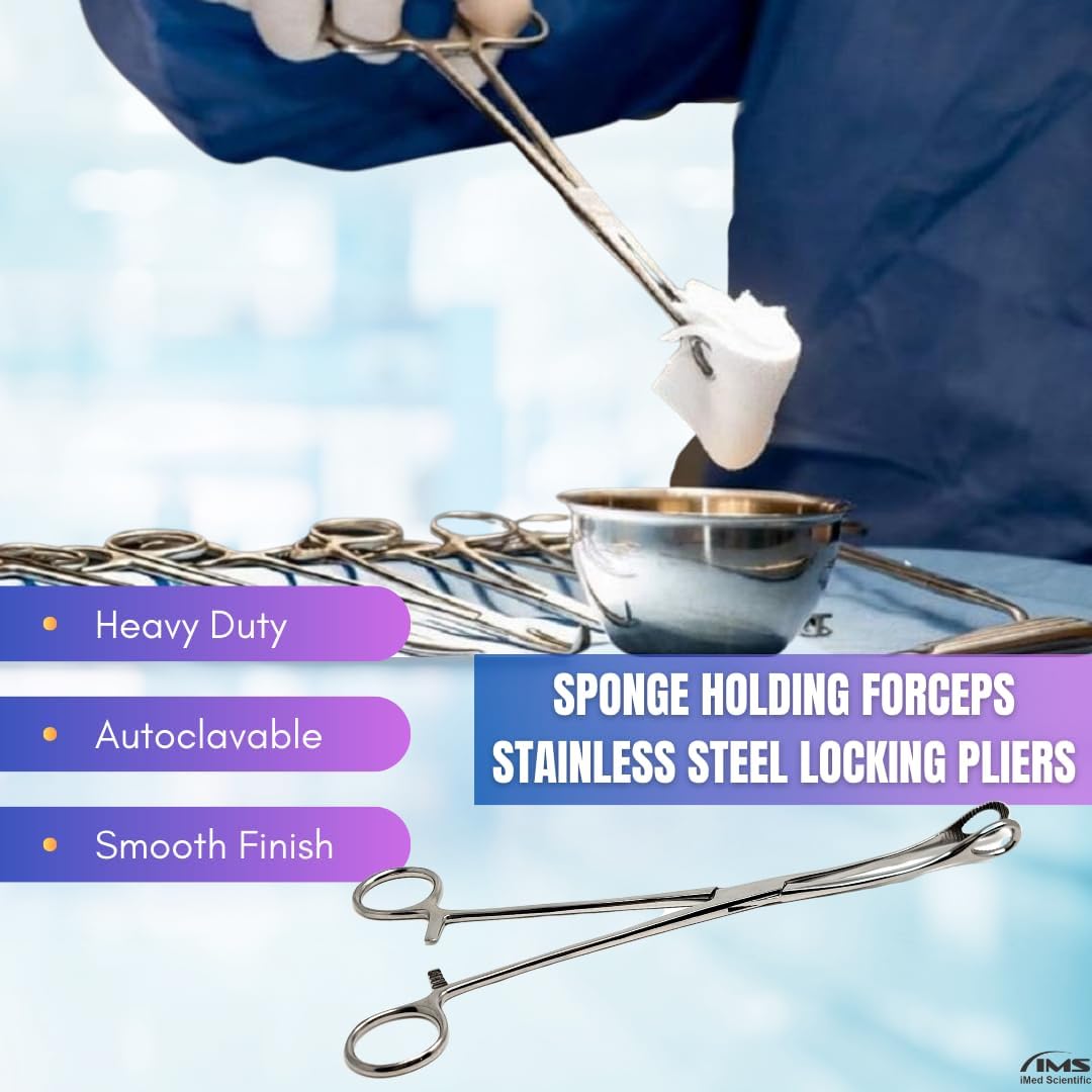 Sponge Holding Forceps 9.5" Curved, Stainless Steel