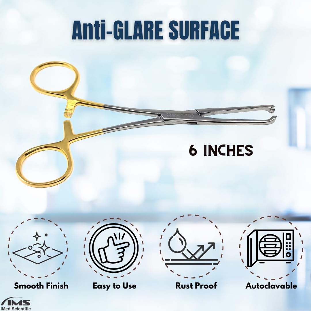 Allis Tissue Forceps 4x5 Teeth, 6" Stainless Steel Clamps, Gold Handle