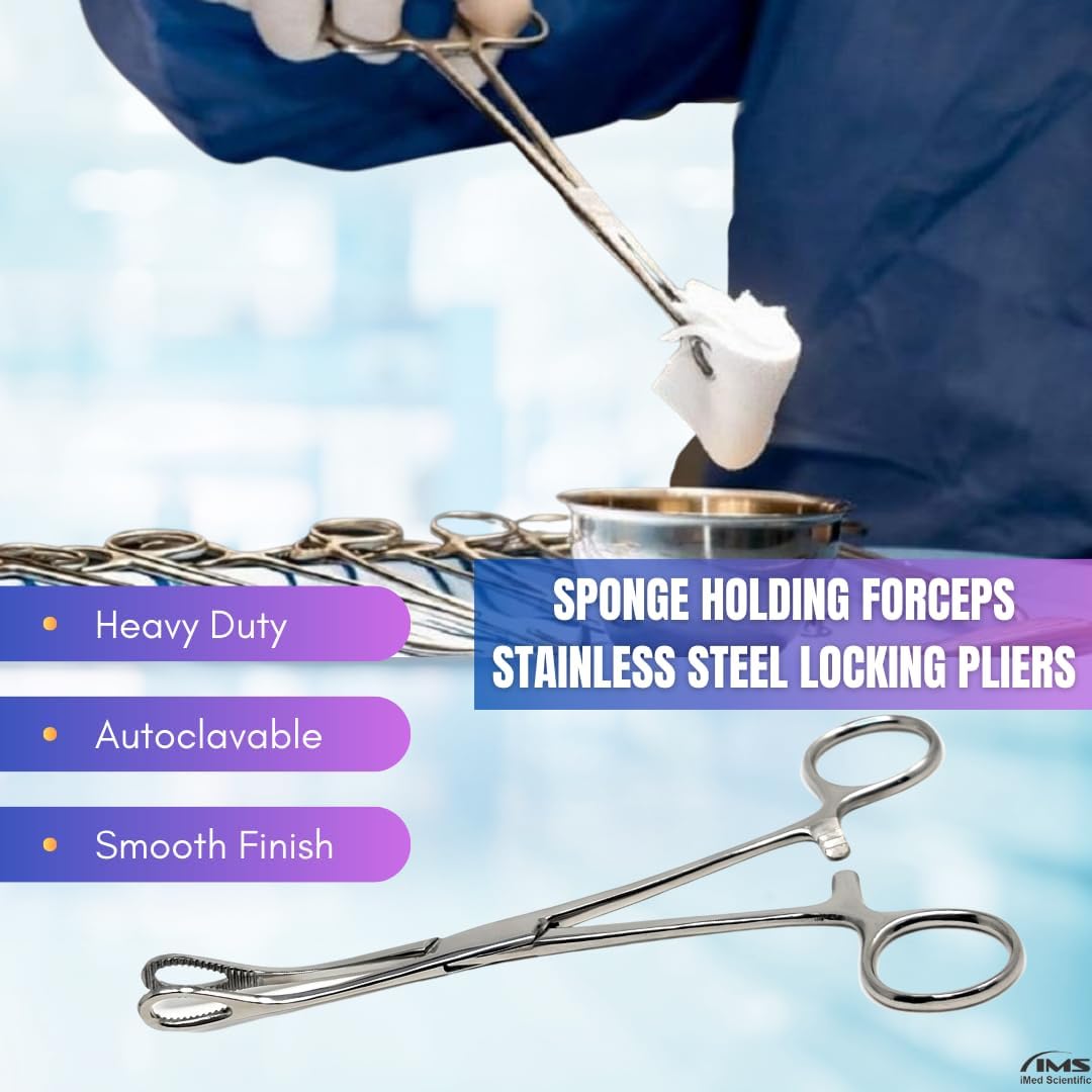Sponge Holding Forceps 7" Curved, Stainless Steel