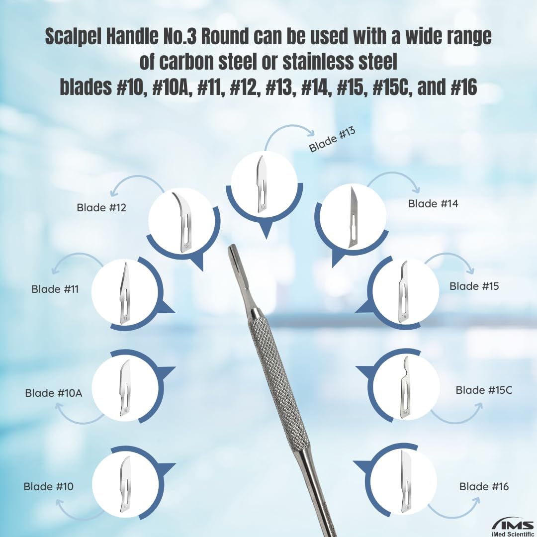 Premium Quality Round Grip Scalpel Handle #3, Stainless Steel ( Fits Size 9-16 Scalpel Blades )