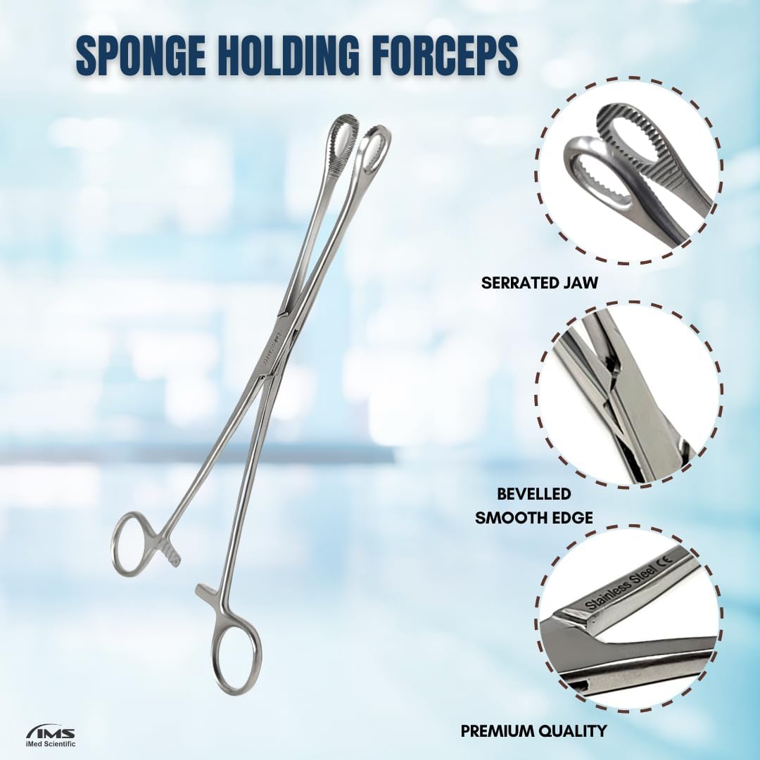 Sponge Holding Forceps 9.5" Straight, Stainless Steel