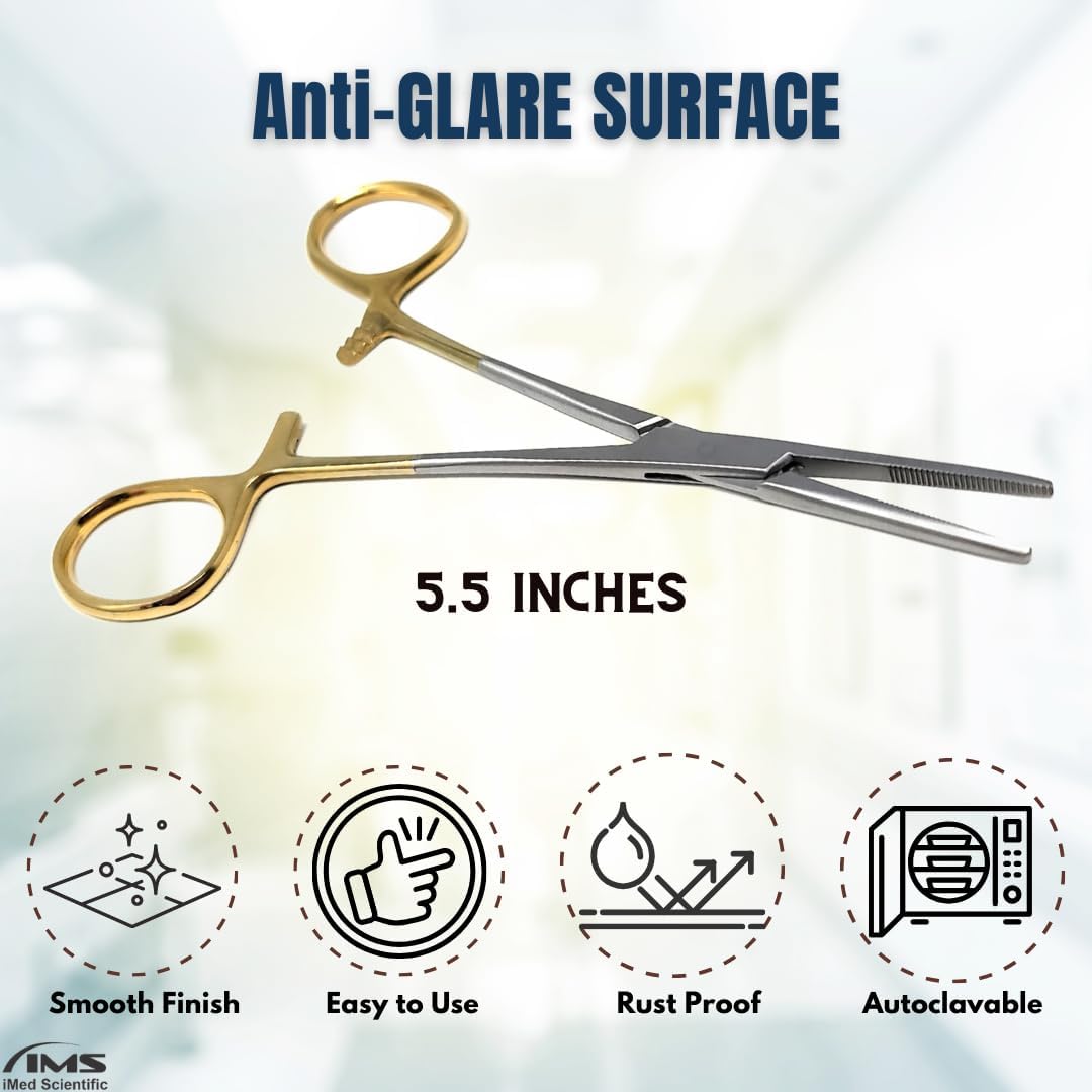 Kelly Rankin Hemostatic Forceps 5.5" Straight, Stainless Steel, Gold Handle
