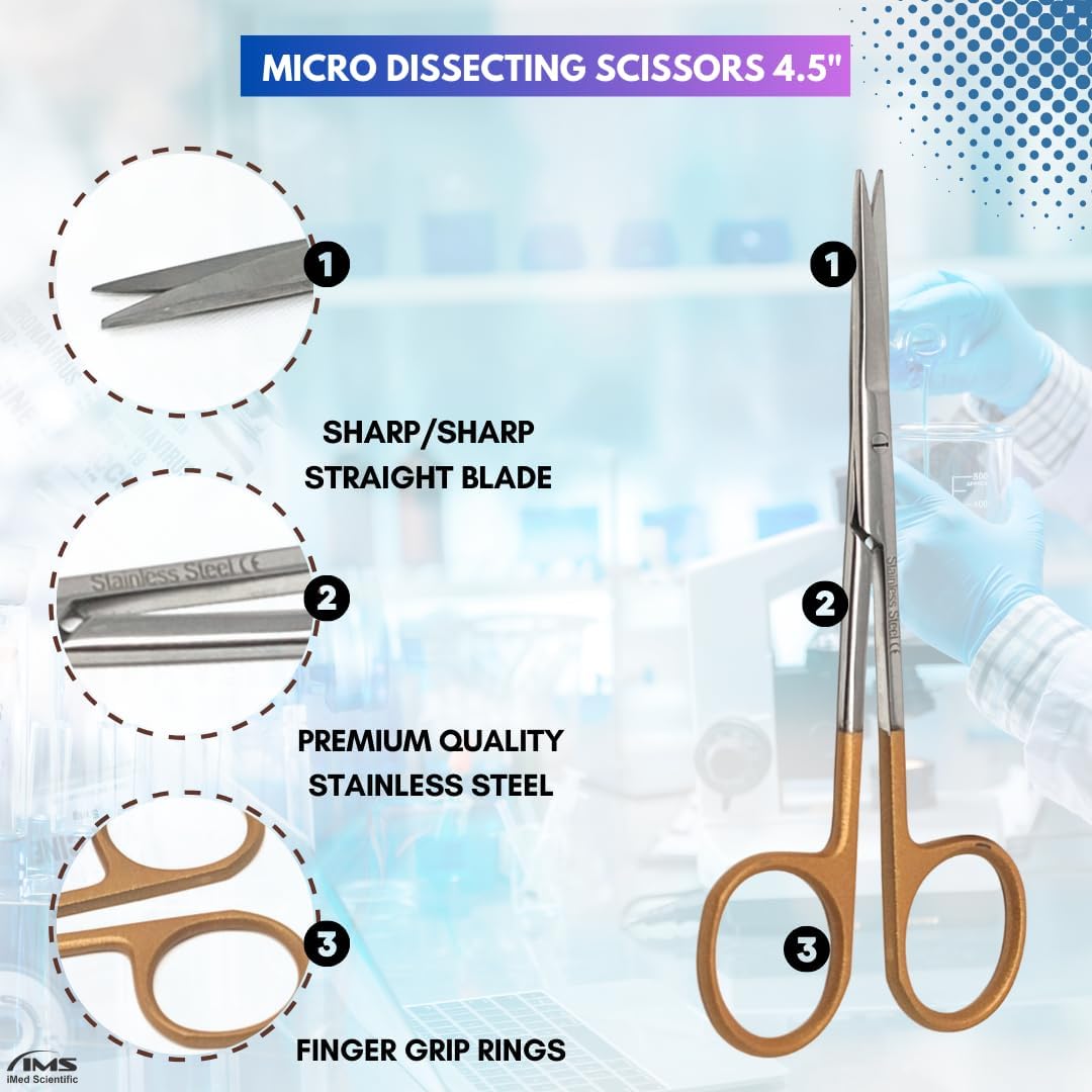 Micro IRIS Dissecting Scissors 4.5", Straight, Stainless Steel, Color Handle