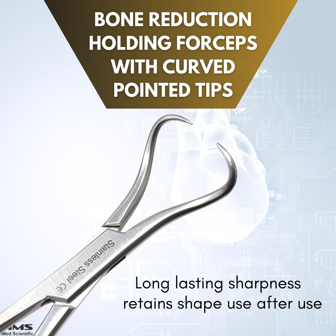 Bone Reduction Forceps 5.5" with Long Ratchet & Curved Pointed Tips, Stainless Steel