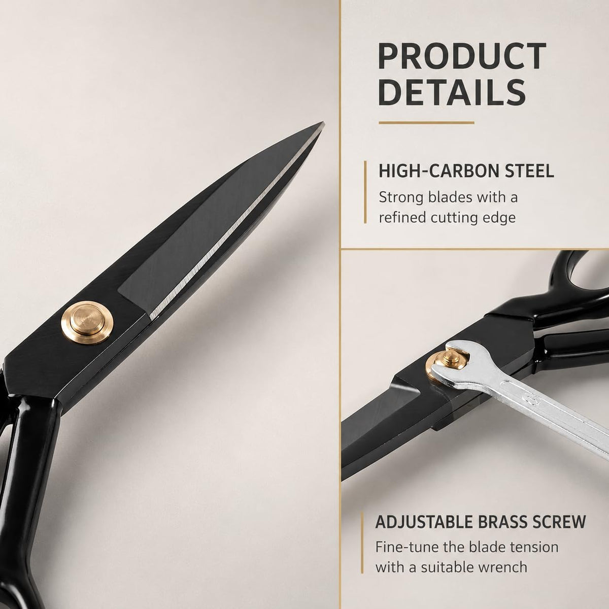 Black Tailor Scissors 10”, Heavy Duty Fabric Dressmaking Sewing Shears, High Carbon Steel