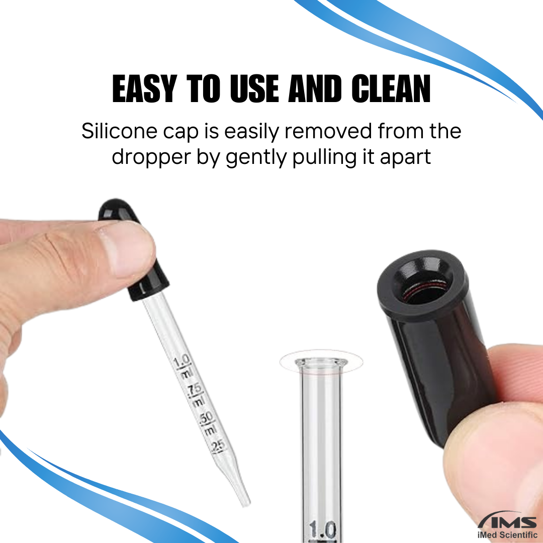1ML Glass Graduated Dropper with Rubber Cap Straight Drip Tube Dropping Pipette for Laboratory - 12pcs