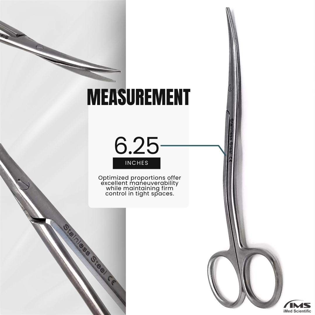 Multifunction Metzenbaum Dissecting Scissors Double Curved Stainless Steel Slim Shears - 6.25"