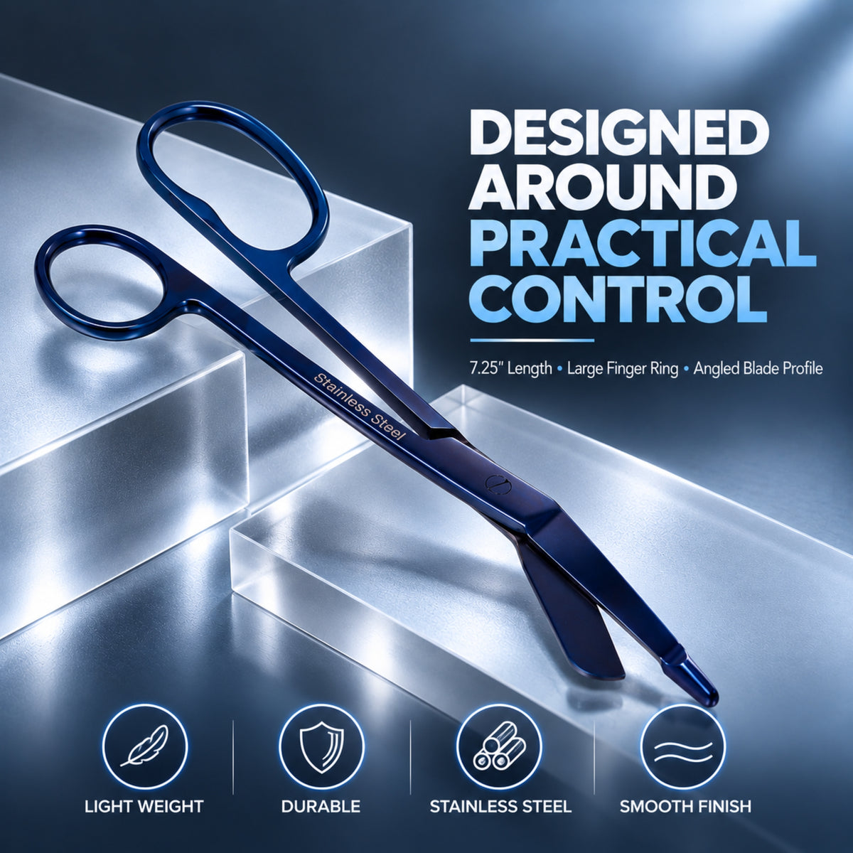 7.25" One Large Ring Nurse Bandage Scissors, German Steel, (Blue Color)