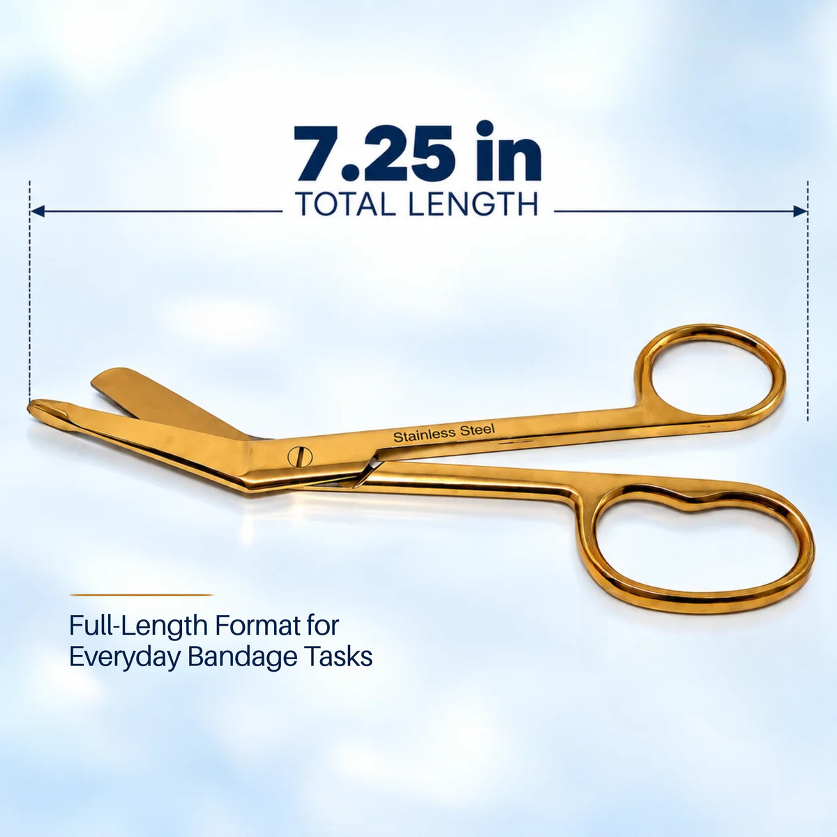7.25" One Large Ring Nurse Bandage Scissors, German Steel, Full Gold