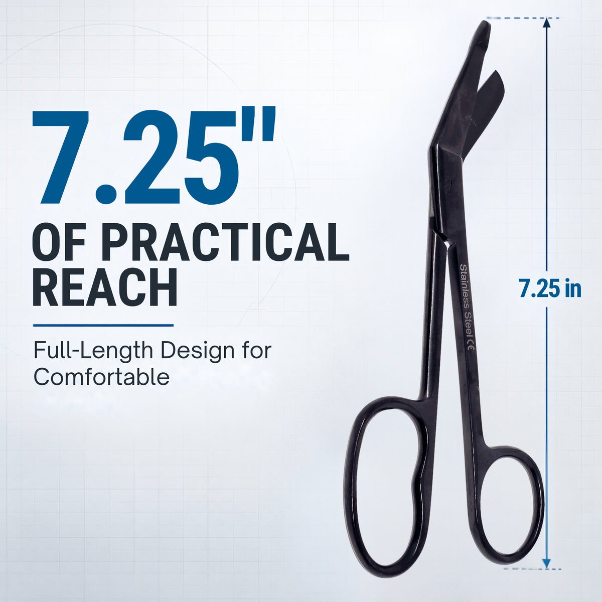 7.25" One Large Ring Nurse Bandage Scissors, German Steel, (Black Color)