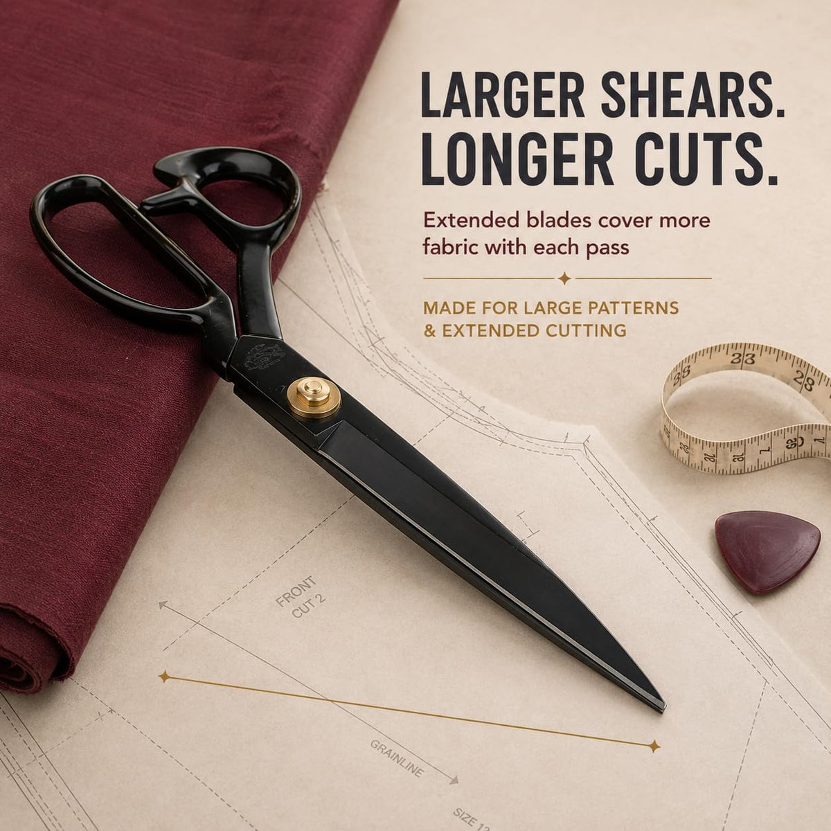 Black Tailor Scissors 10”, Heavy Duty Fabric Dressmaking Sewing Shears, High Carbon Steel