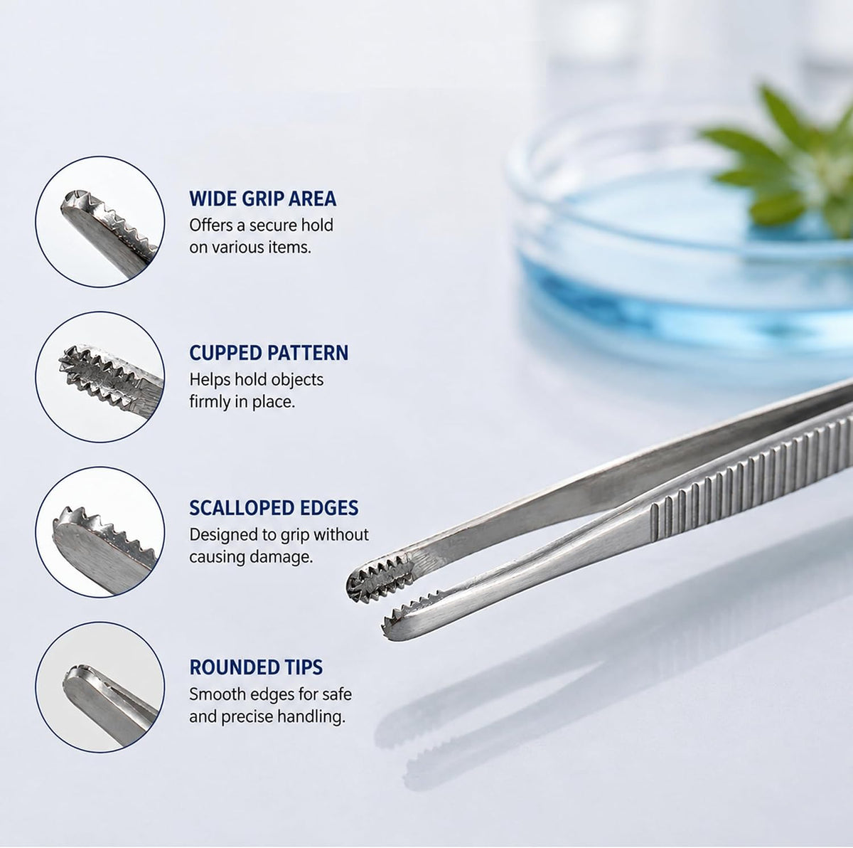 Russian Tissue Forceps 6", Rounded Cupped Serrated Tips, Stainless Steel