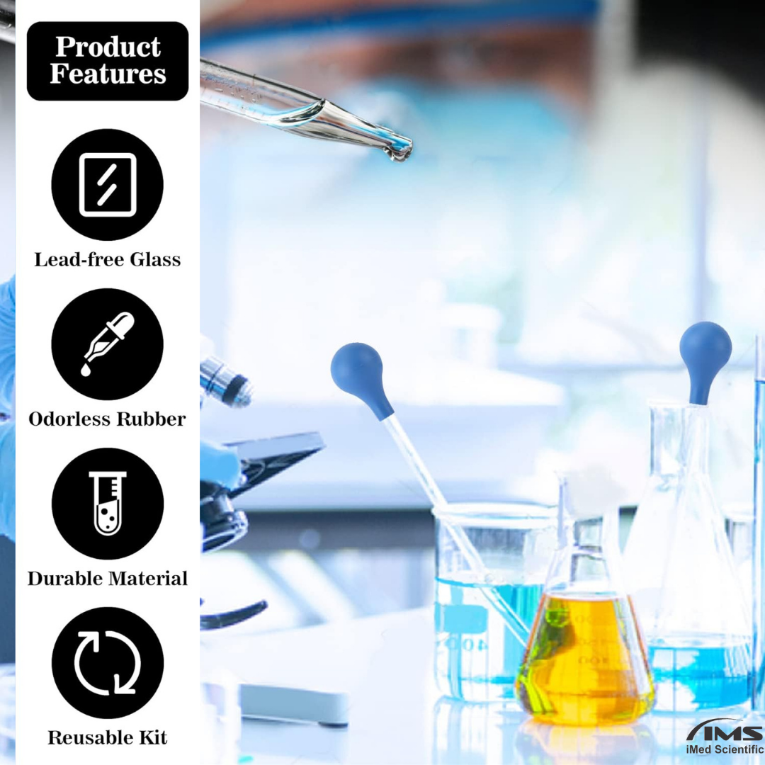 10ml Graduated Dropper Glass Pipette Scale Line Lab Liquid Dropping Pipet Blue Rubber Head Pipettors