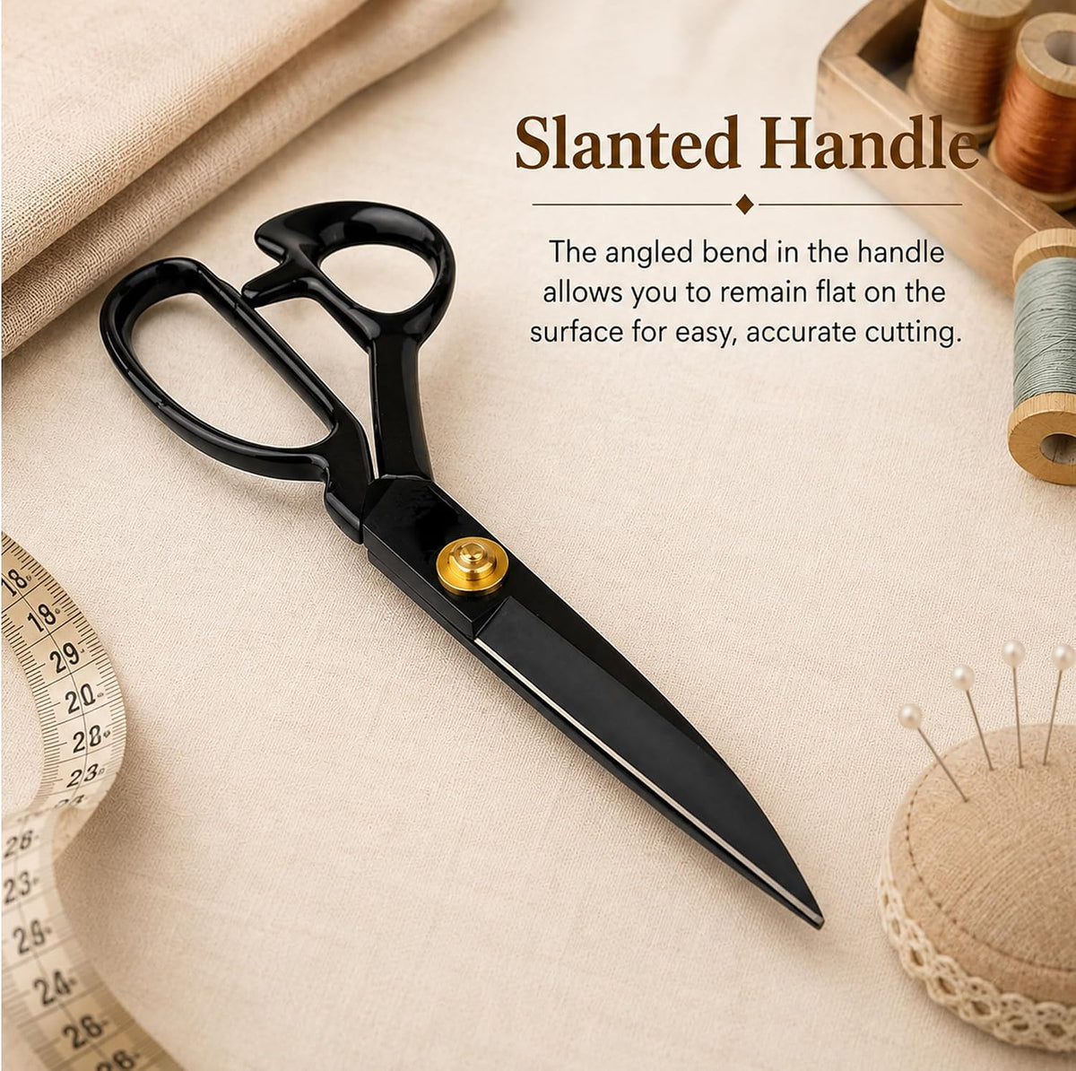 Black Tailor Scissors 8”, Heavy Duty Fabric Dressmaking Sewing Shears, High Carbon Steel
