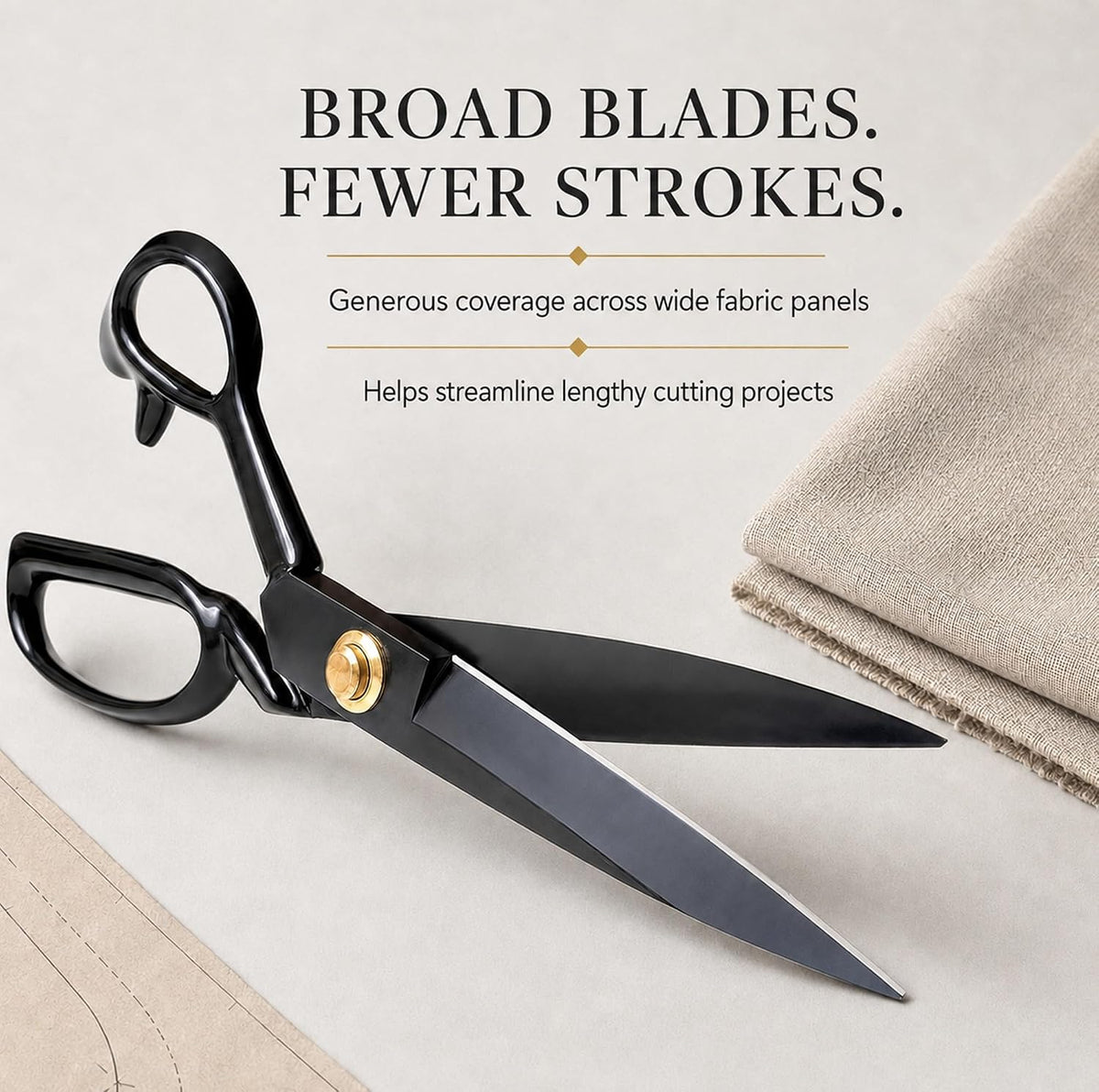 Black Tailor Scissors 12”, Heavy Duty Fabric Dressmaking Sewing Shears, High Carbon Steel
