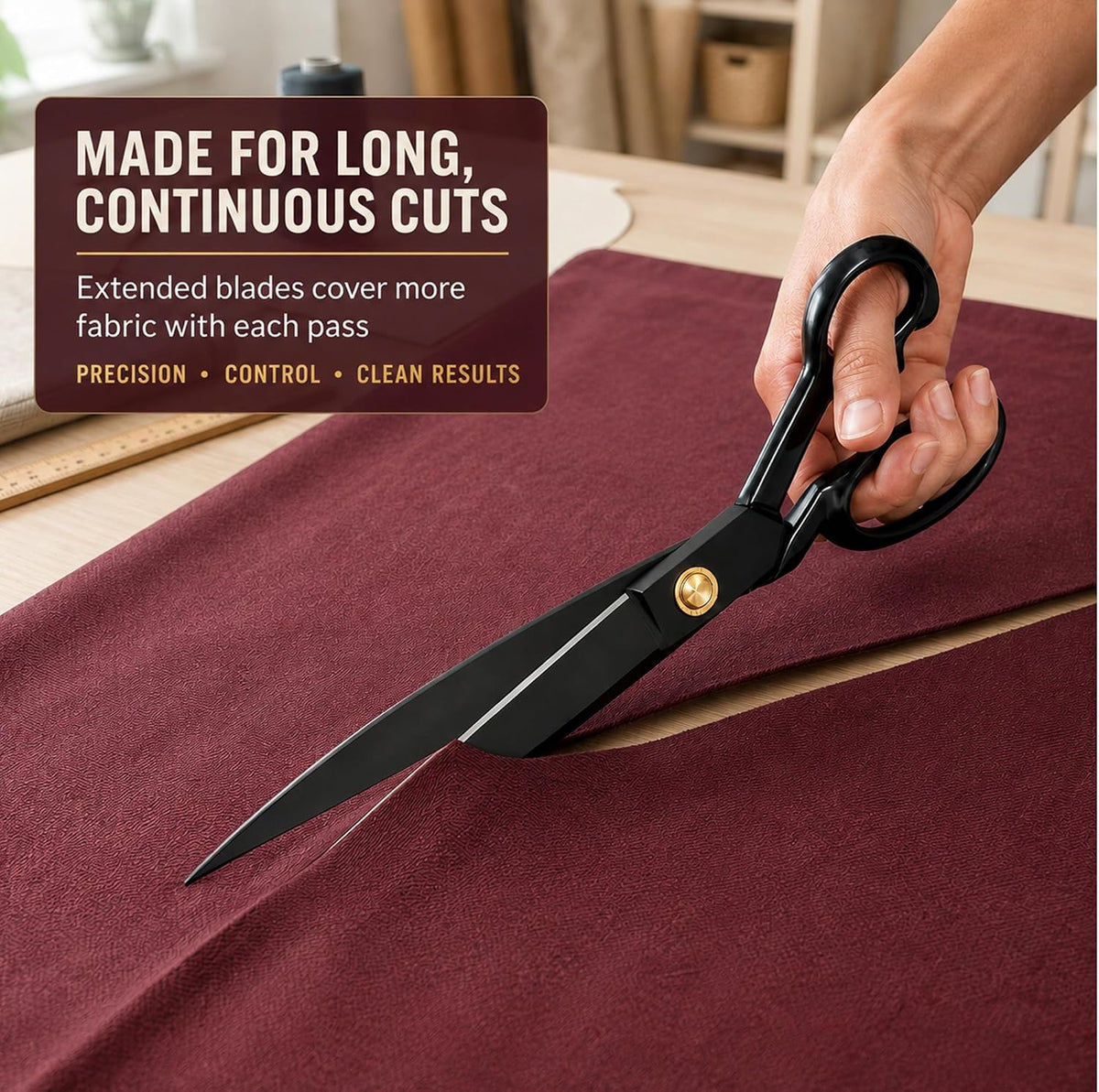 Black Tailor Scissors 12”, Heavy Duty Fabric Dressmaking Sewing Shears, High Carbon Steel