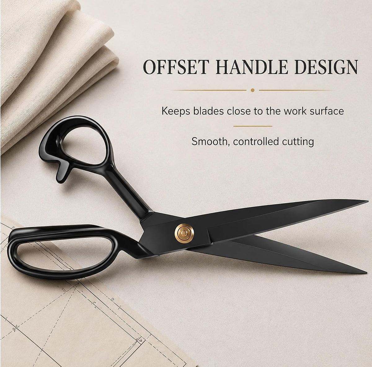 Black Tailor Scissors 12”, Heavy Duty Fabric Dressmaking Sewing Shears, High Carbon Steel