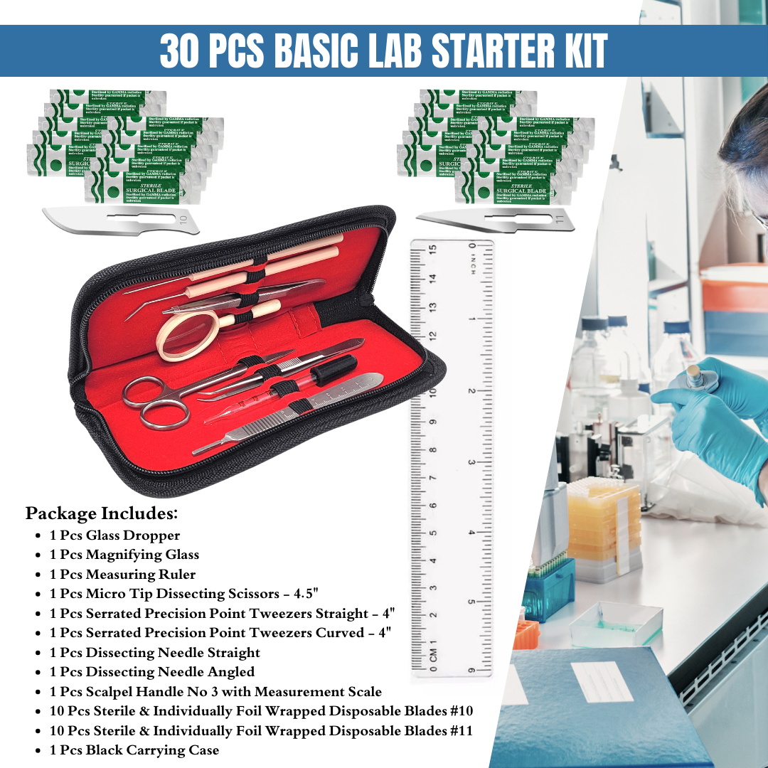 30 Pcs Basic Dissecting Kit in a Zipper Case with Blades