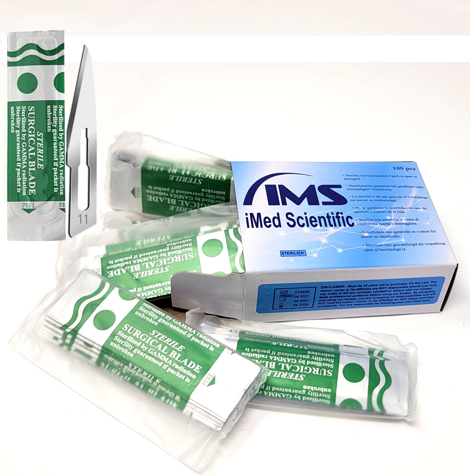 Lab Blade Box of 100 Scalpel Sterile Blades #11 Carbon Steel Individually Foil W ...
