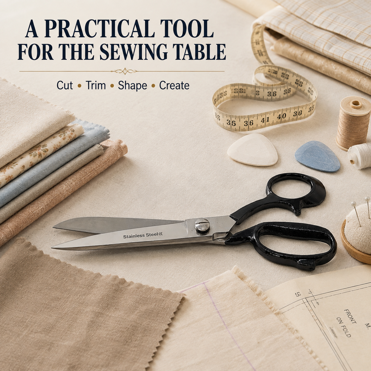 Fabric Scissors Tailor Sewing Shears 10-Inch Heavy-Duty Stainless Steel, Black Handle