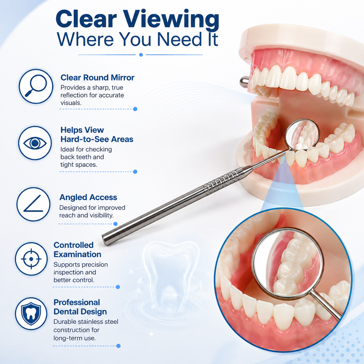 Dental Mouth Mirror #5, Textured Grip, Stainless Steel