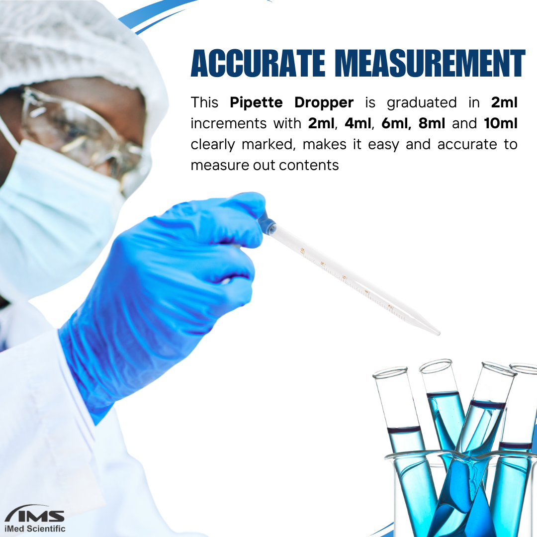 10ml Graduated Dropper Glass Pipette Scale Line Lab Liquid Dropping Pipet Blue Rubber Head Pipettors