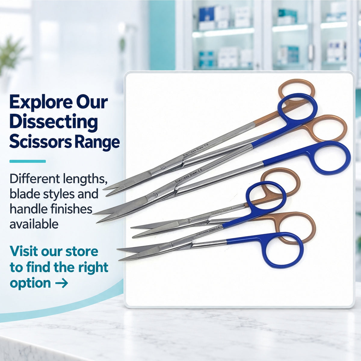 Micro IRIS Dissecting Scissors 7", Curve, Stainless Steel, Blue Handle