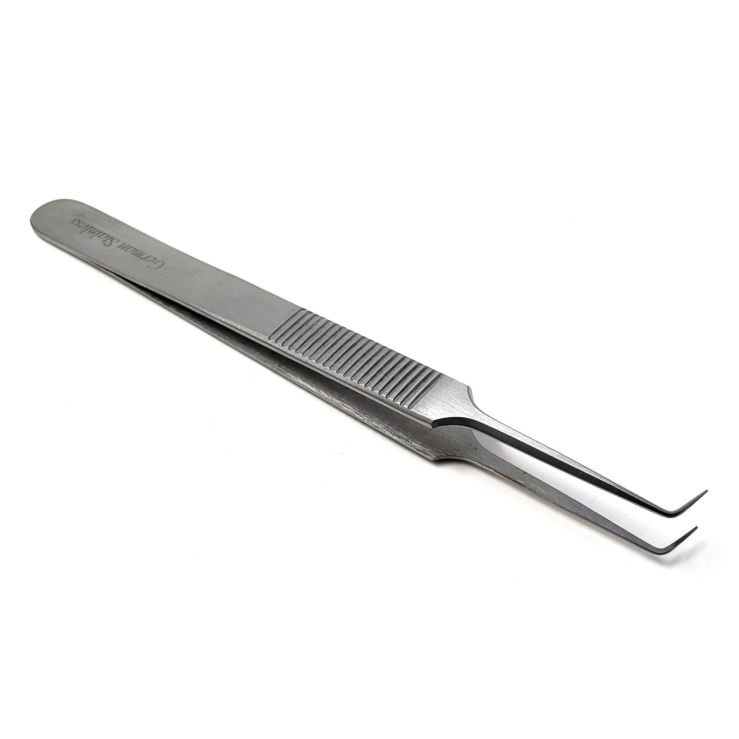 Stainless Steel Micro Surgical Forceps Tweezers A Type Right Angled 90 Degree, Ridged Handle, Fine Point