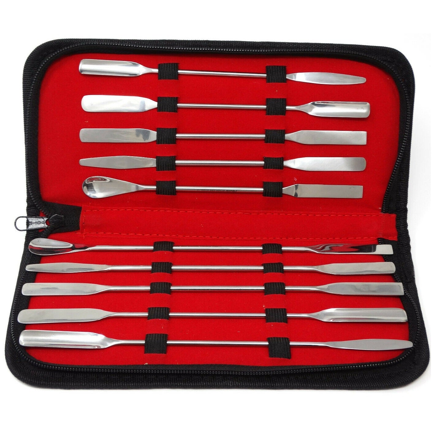 Stainless Steel Lab Spatula Set in a Carrying Case - 10 Pcs Edition