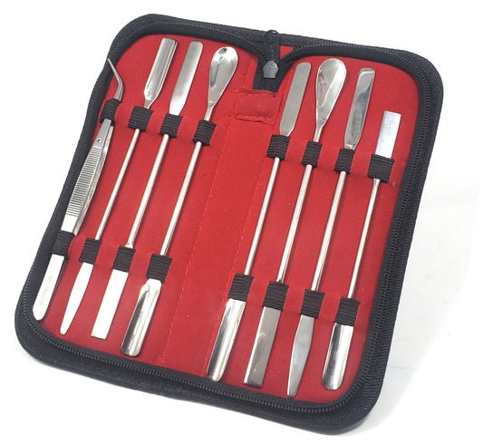 Stainless Steel Lab Spatula with Dissecting Tweezers Set in a Carrying Case - 8 Pcs Edition
