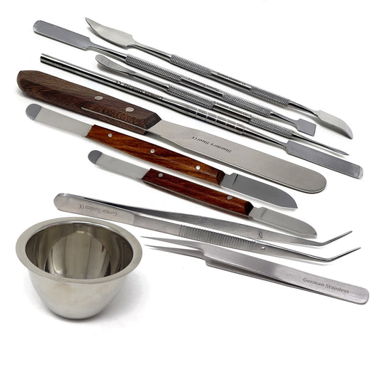 Lab Starter Kit with Stainless Spatulas, Forceps & Mixing Cup - 10 Pcs Edition