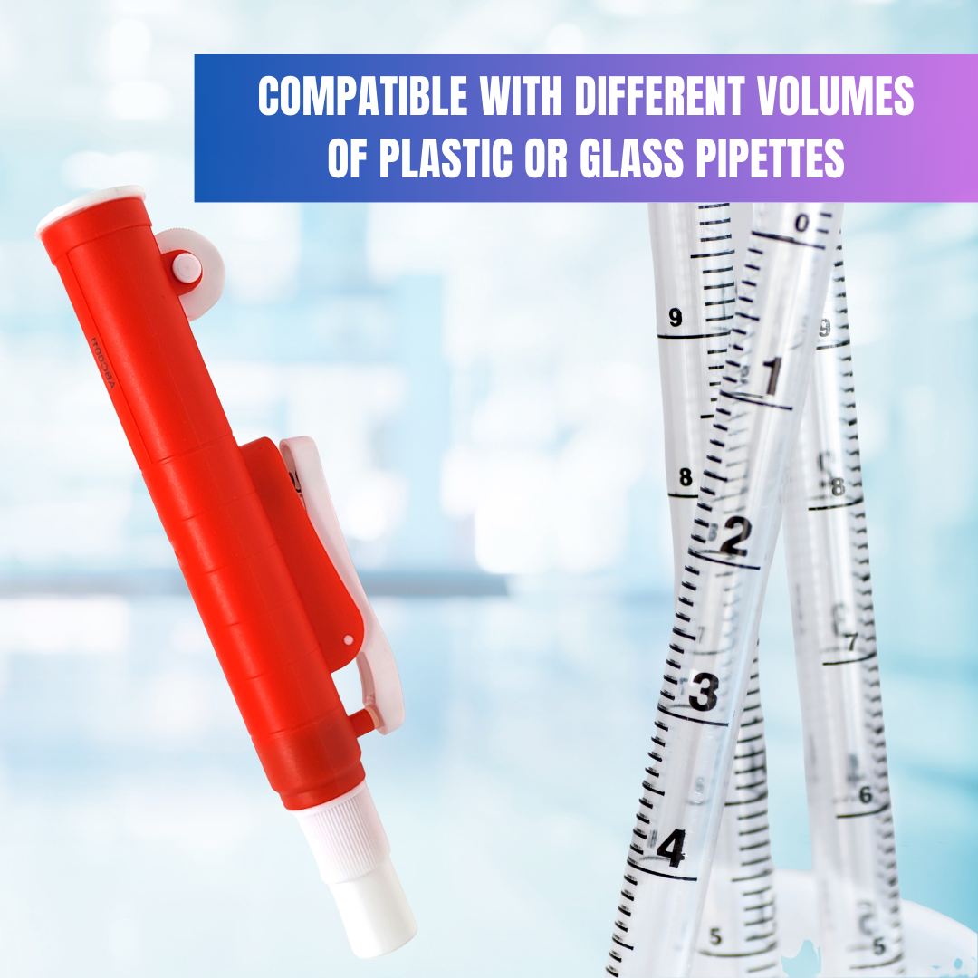 25ml Pipette Pump with Suction Power Pipet Filter Suitable for Glass and Plastic Pipettes, Red