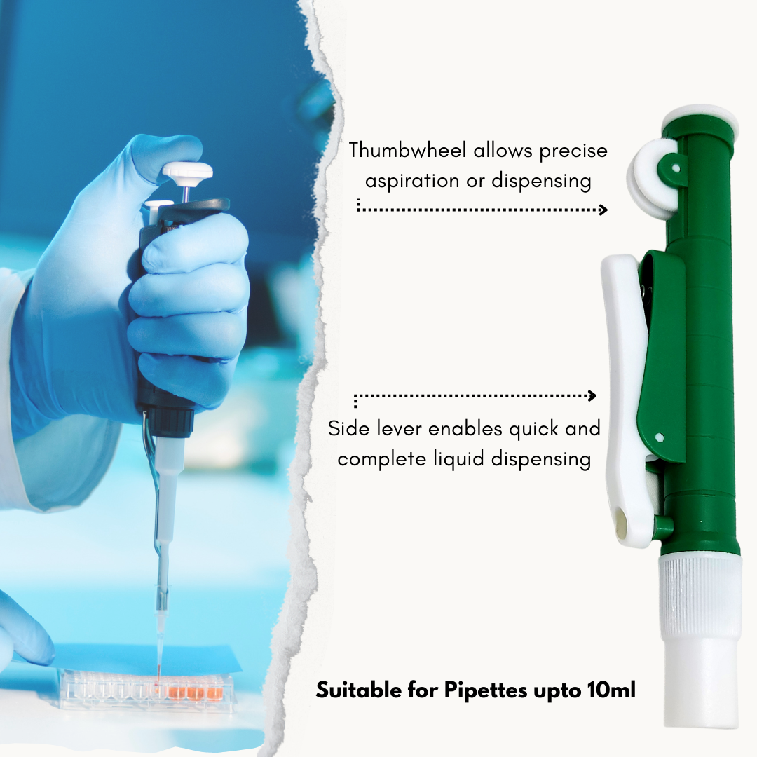 10ml Pipette Pump with Suction Power Pipet Filter Suitable for Glass and Plastic Pipettes, Green