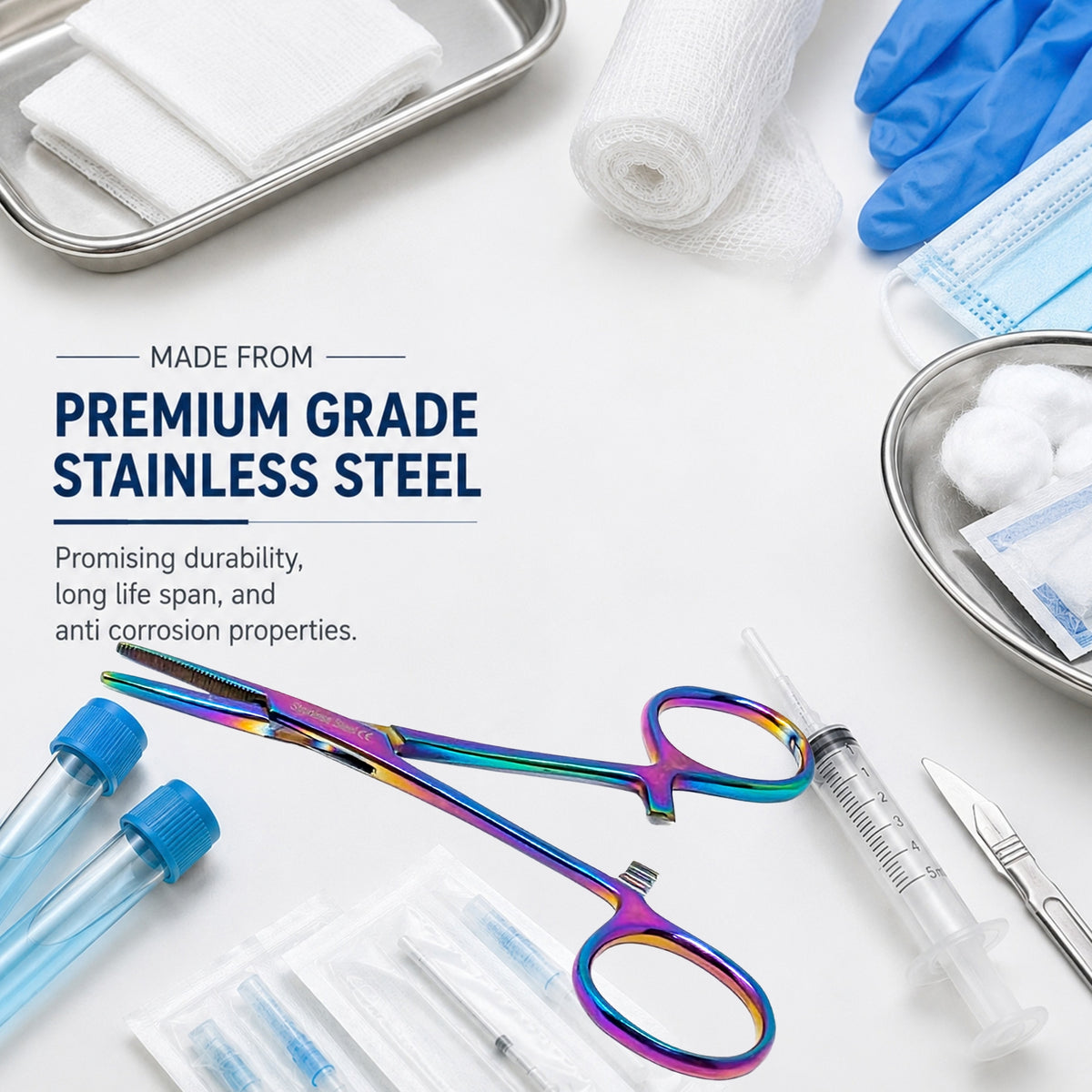4" Hemostat Forceps, Straight Serrated, Stainless Steel, Multi