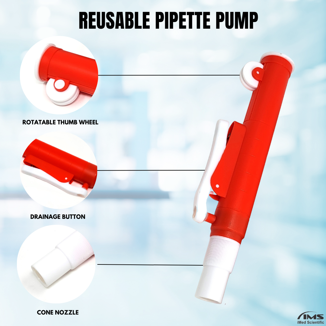25ml Pipette Pump with Suction Power Pipet Filter Suitable for Glass and Plastic Pipettes, Red