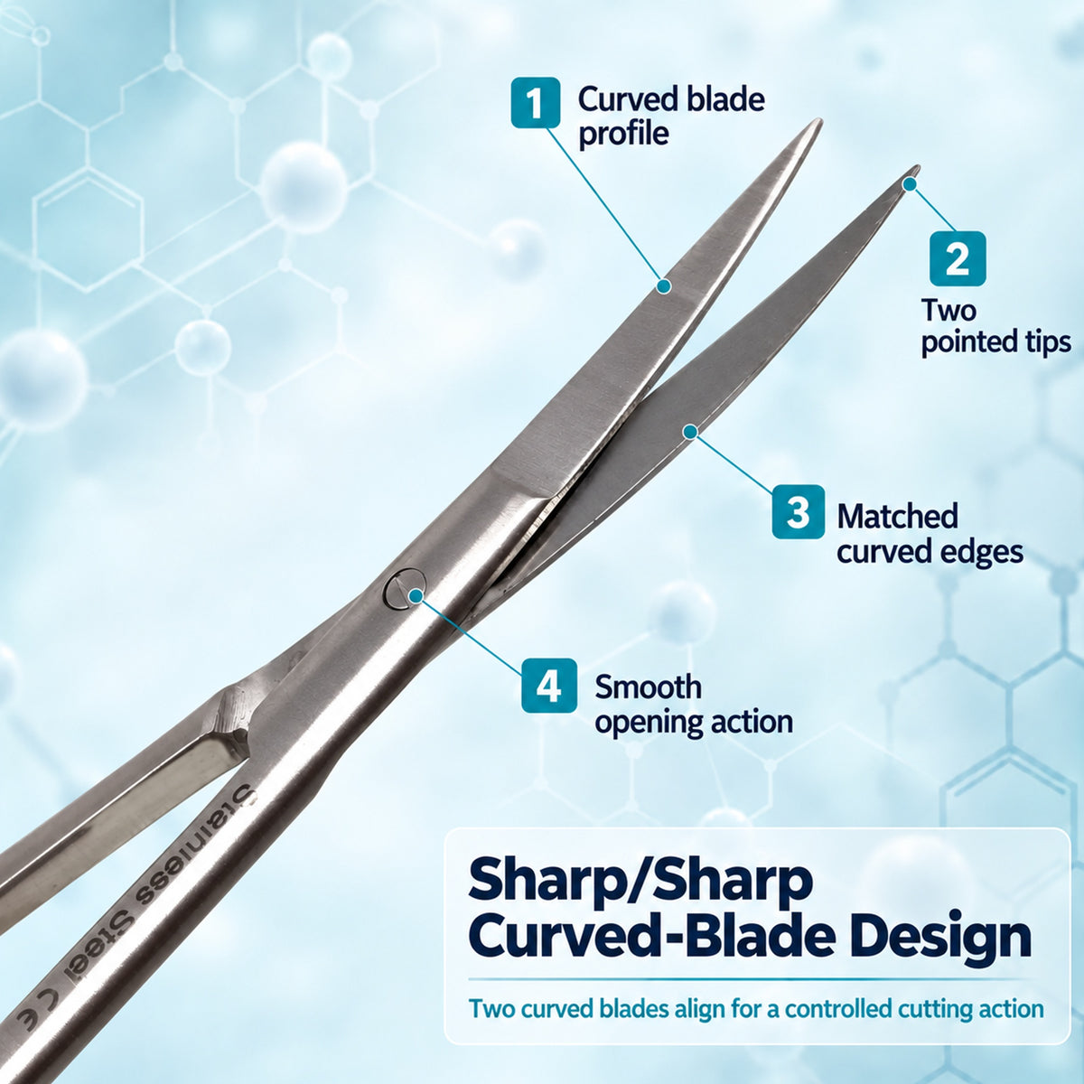 Micro IRIS Dissecting Scissors 7", Curve, Stainless Steel, Blue Handle