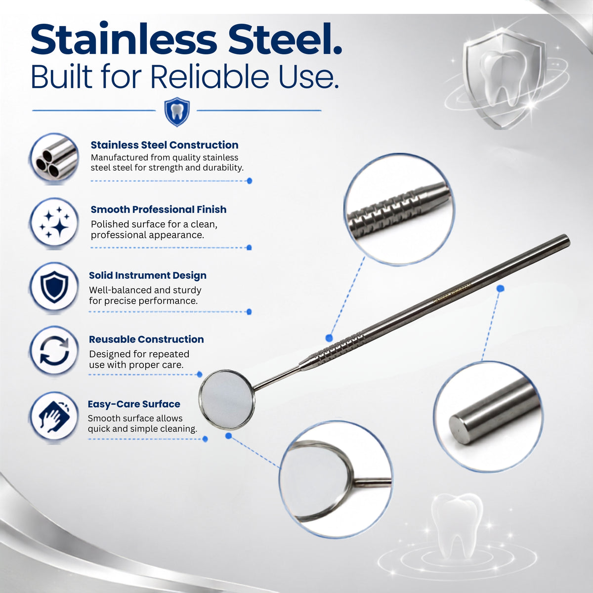 Dental Mouth Mirror #5, Textured Grip, Stainless Steel