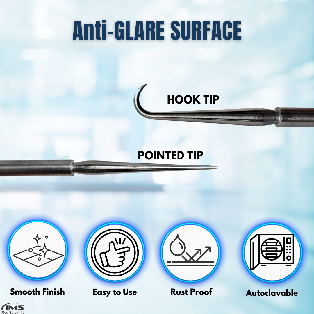 Double Ended Dissecting Probe Hook End & Straight Teasing Needle Tip, Stainless Steel