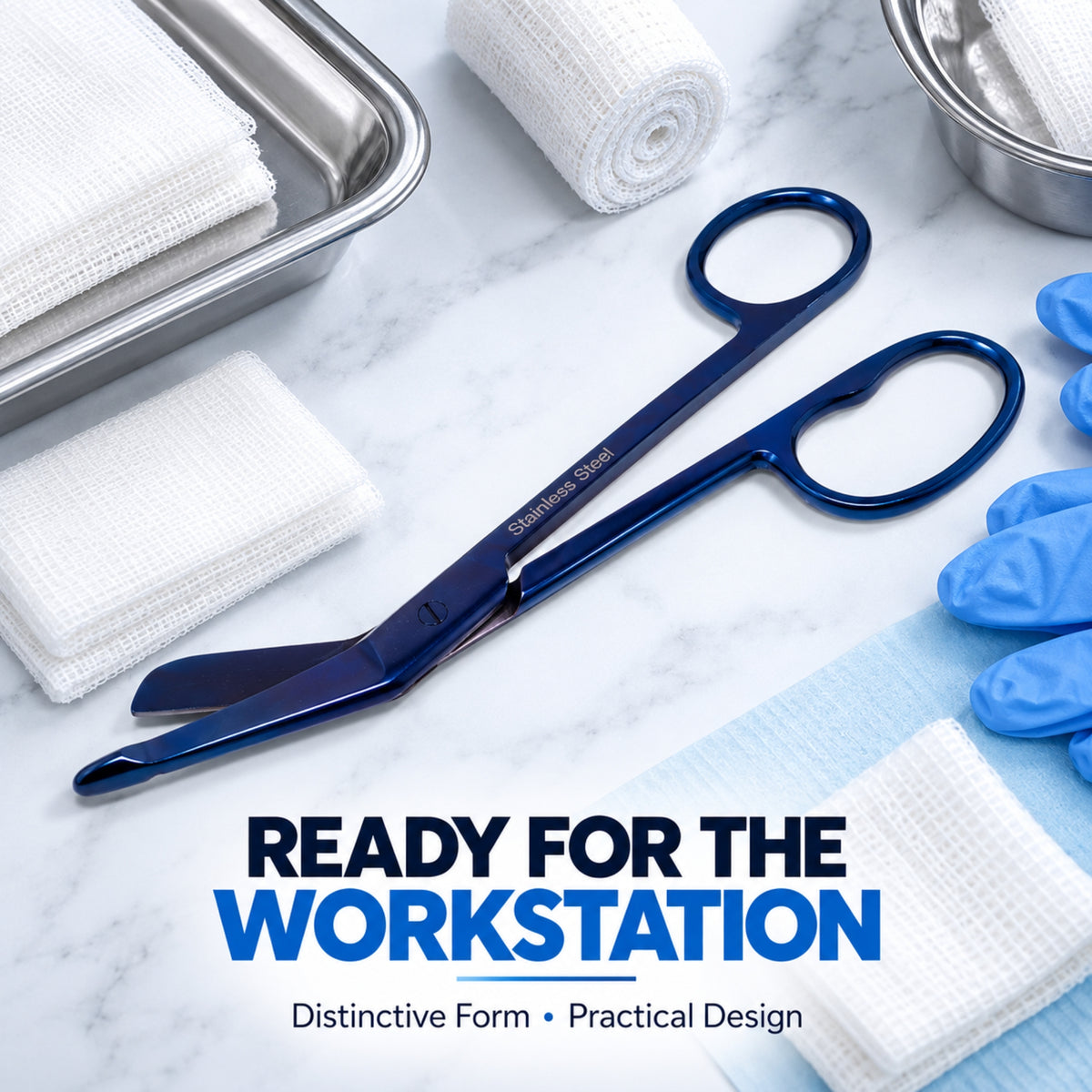 7.25" One Large Ring Nurse Bandage Scissors, German Steel, (Blue Color)