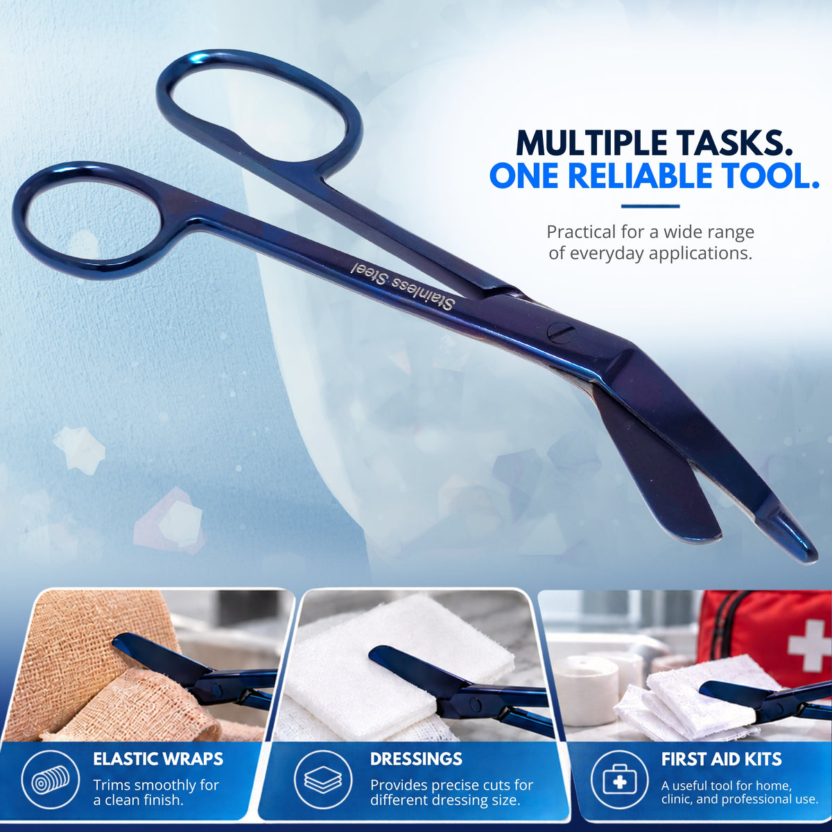 7.25" One Large Ring Nurse Bandage Scissors, German Steel, (Blue Color)