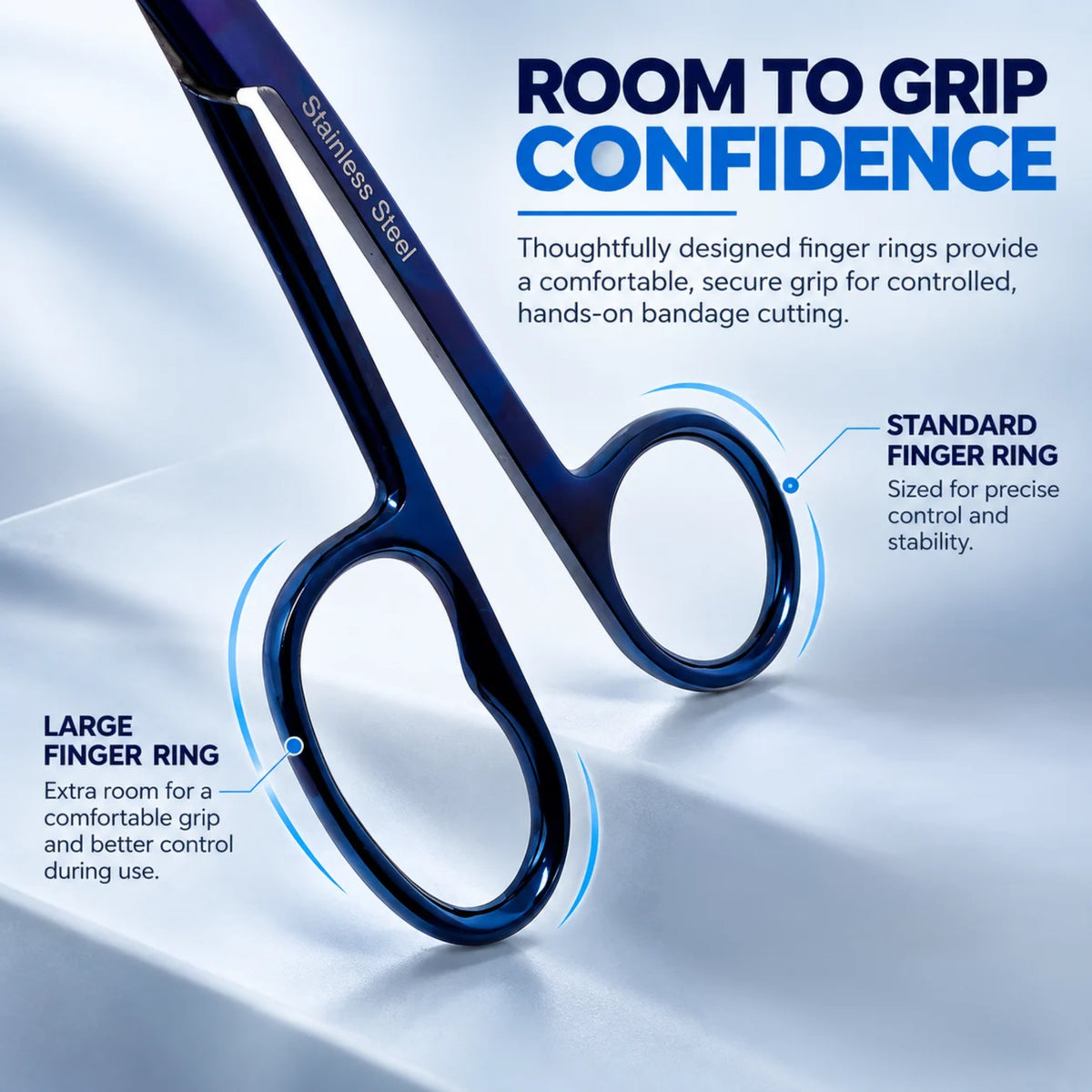7.25" One Large Ring Nurse Bandage Scissors, German Steel, (Blue Color)
