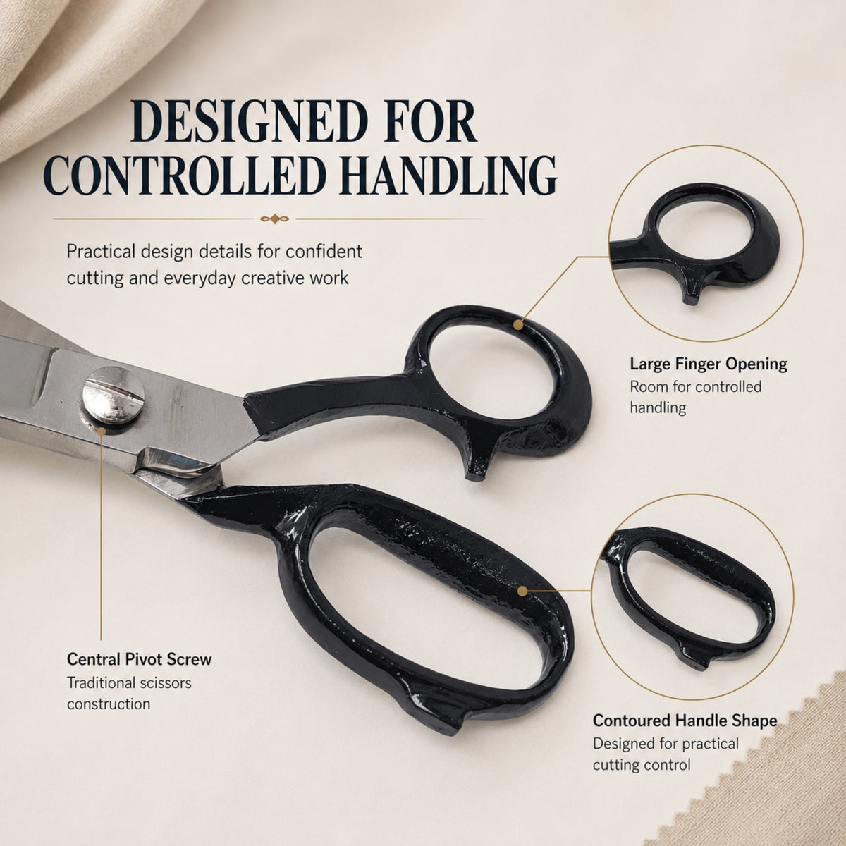 Fabric Scissors Tailor Sewing Shears 10-Inch Heavy-Duty Stainless Steel, Black Handle