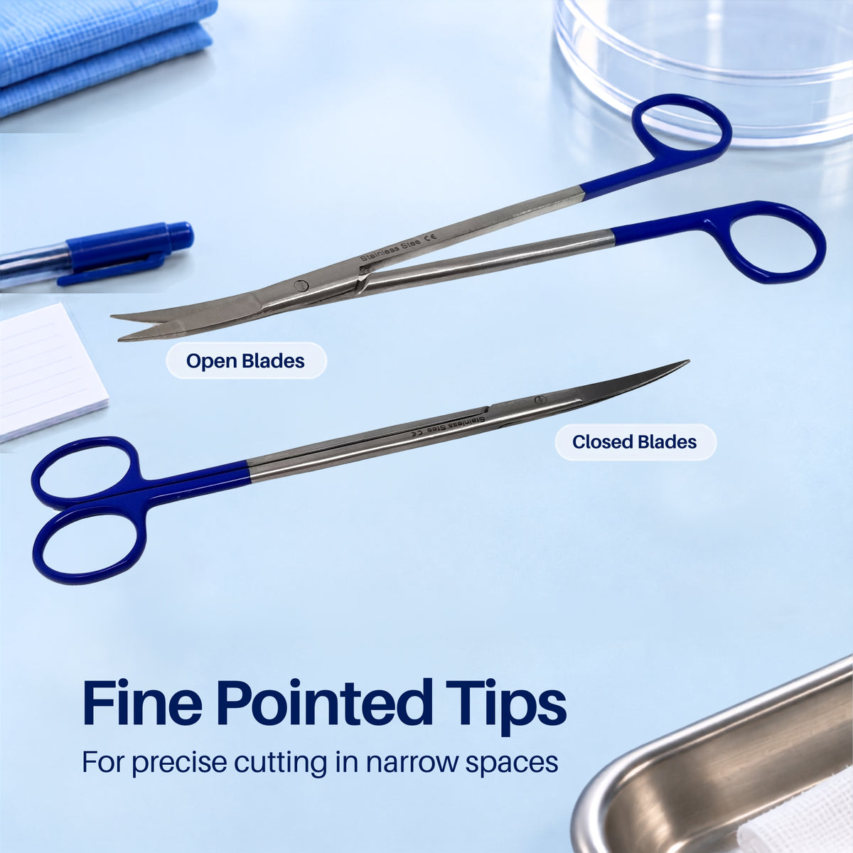 Micro IRIS Dissecting Scissors 7", Curve, Stainless Steel, Blue Handle