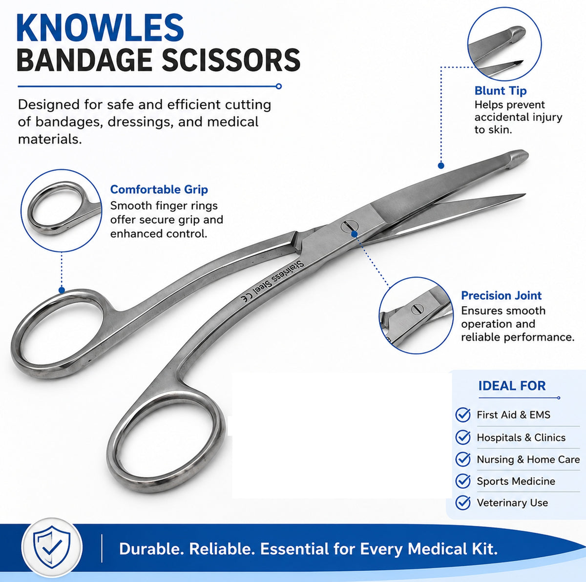 Knowles Bandage Scissors 6", Stainless Steel