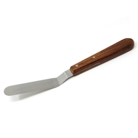Stainless Steel Lab Spatula with Wooden Handle, 4" Offset Bayonet Blade, 8" Total Length
