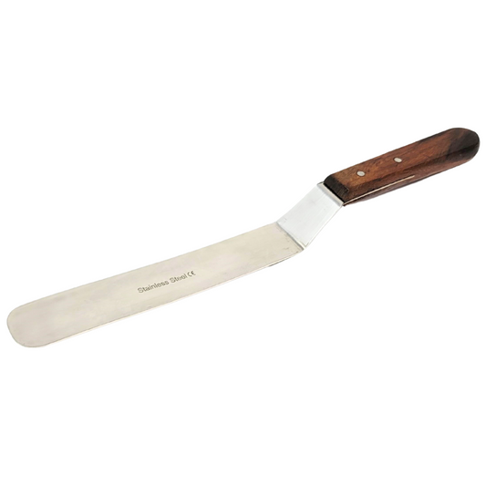 Stainless Steel Lab Spatula with Wooden Handle, 7" Offset Bayonet Blade, 11" Total Length