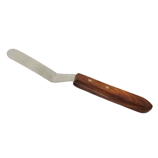 Stainless Steel Lab Spatula with Wooden Handle, 3" Offset Bayonet Blade, 7" Total Length